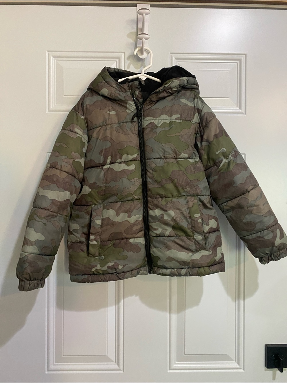 Kids Camouflage Puffer Jacket with Hood - Green Camo